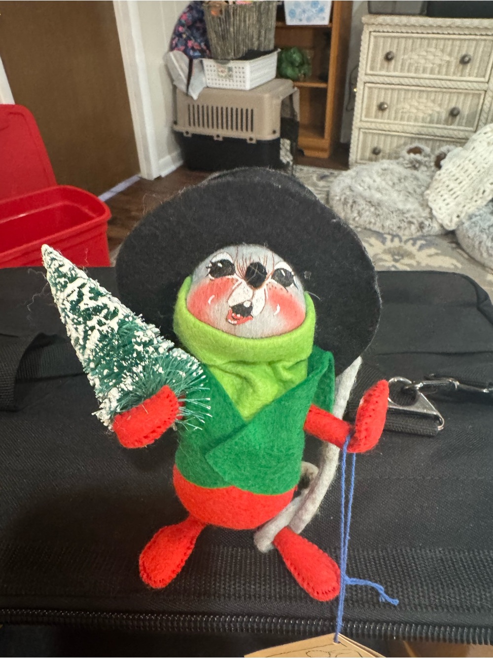 Annalee Red & Green Felt Holiday Figurine with Snowy Tree